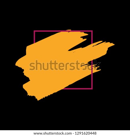 Art abstract gold brush paint texture design acrylic stroke over pink square frame vector illustration. Logo brush painted watercolor background. Perfect For Logo, Sale banner, Icon, headline.