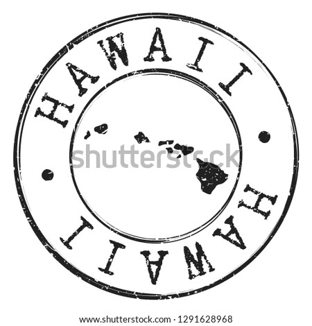 Hawaii USA Map Silhouette Postal Passport Stamp Round Vector Icon Design Seal badge Illustration Mail.