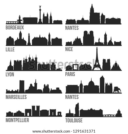 France Cities Most Famous Skyline City Silhouette Design Collection Set Pack