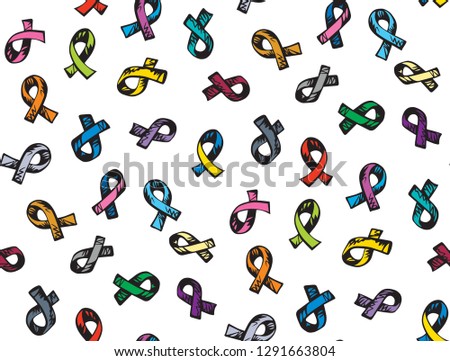 Logo bow of unity human with immunodeficiency isolated on white backdrop. Abstract linear issue concept. Freehand color ink outline hand drawn emblem sketchy in scribble graphic style pen on paper
