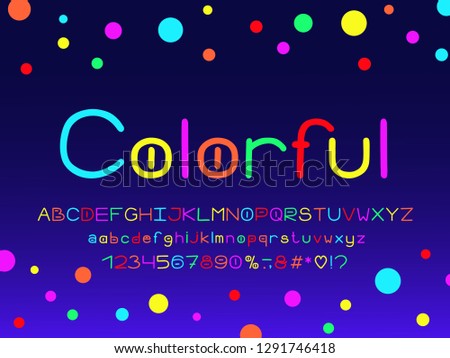 Slim design Alphabet with neon color style. Vector Letters, numbers and punctuation marks