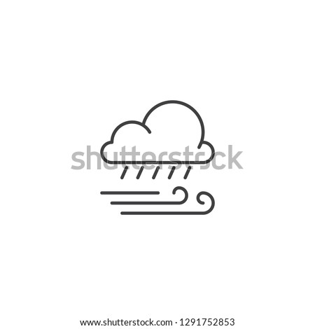 Rain and wind cloud line icon vector