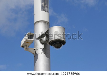 CCTV in front of cloudy sky, Glasgow, Scotland, Great Britain