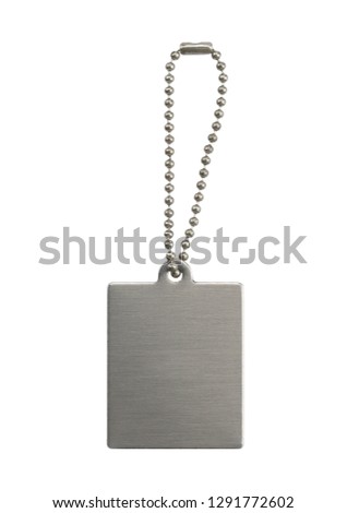 Realistic template metal keychain isolated on white background.