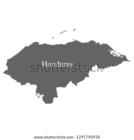 Honduras map, gray with white country name letters on the map.