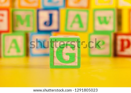 Photograph of colorful Wooden Block Letter G