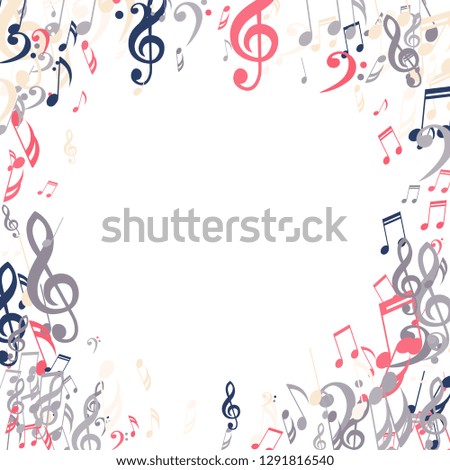 Wreath of Musical Signs. Creative Background with Notes, Bass and Treble Clefs. Vector Element for Musical Poster, Banner, Advertising, Card. Minimalistic Simple Background.