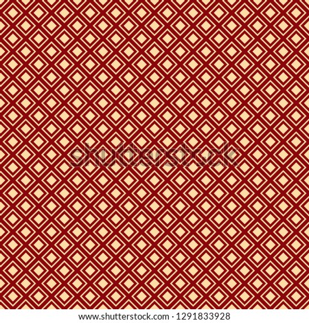 Seamless sample of the repeating gold rhombus on a red background.  Asian style. Endless texture for textile design. Repeating on a beige background. Abstract geometrical texture. Vector background.