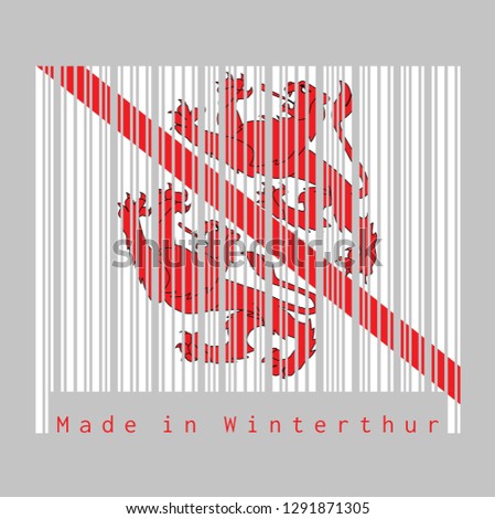 Barcode set the color of Winterthur flag, The canton of Switzerland with text Made in Winterthur. concept of sale or business.
