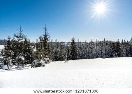 White winter sunny mountain landscape 