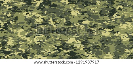 Digital camouflage pixel pattern background. color tone yellow dark green.