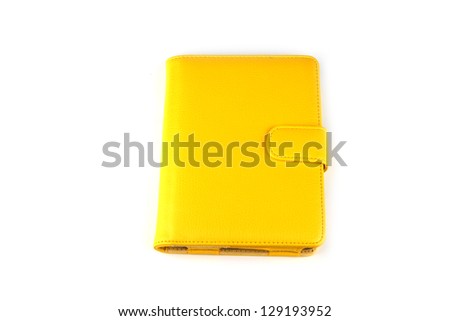 Yellow case for tablet on white background.