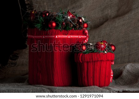 Decorative gift box. Christmas gift boxes. Valentine gift. Christmas presents on dark background. 