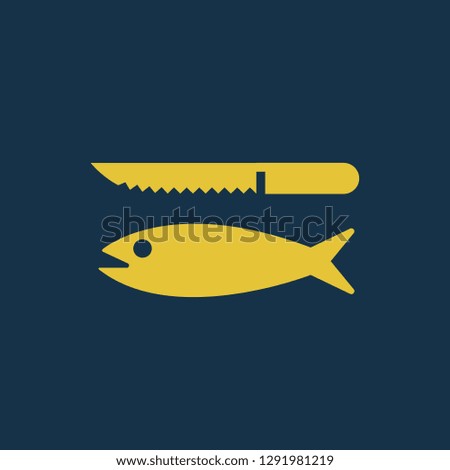 fish icon, fisher symbol. Flat vector sign isolated on blue background. Simple vector illustration for graphic and web design.