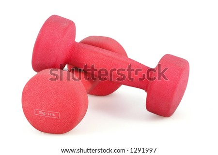 Red dumbbells isolated on white. Royalty-Free Stock Photo #1291997