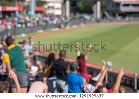 Blurred image of spectators cheering at cricket match