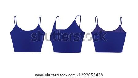 Blue women top. back, side and front view. vector illustration