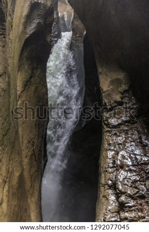 Long exposure image from the Trümmelbach Falls, Switzerland. Corkscrew waterfall from the Bernese Oberland region. 