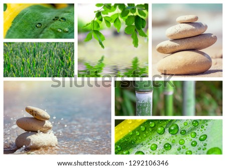 Spa green theme photo collage composed of different images