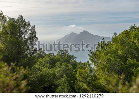 View from the mountain to the mountain coastline. Portman, Murcia, Spain.