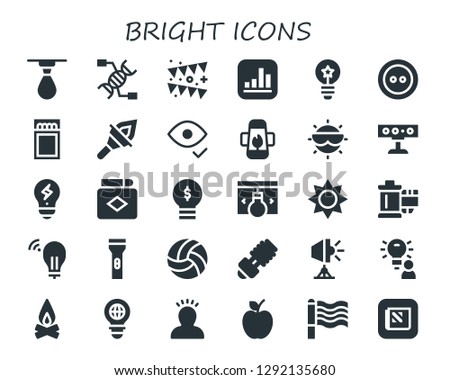  bright icon set. 30 filled bright icons. Simple modern icons about  - Drop, Dna, Garland, Apple, Idea, Button, Match, Torch, Eye, Lamp, Sun, Spotlight, Creativity, Lightbulb