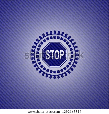 stop icon inside badge with jean texture