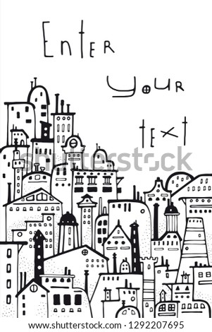 Black and white doodle of the city with space for text.