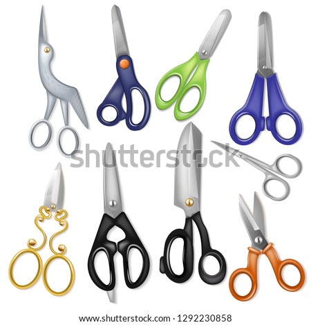 Scissor vector professional pair of scissors cutting hair or scissoring with cutter and pruning shears prune or secateurs cut illustration set of nail-scissors isolated on white background