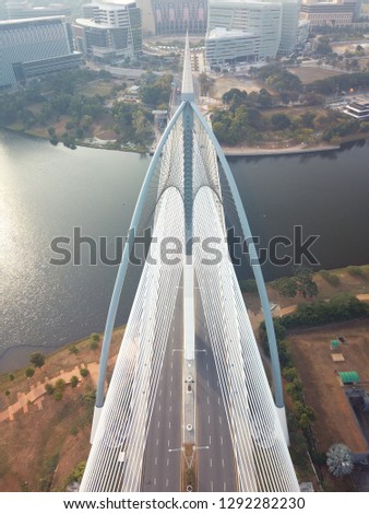Aerial view perspective of one of the unique bridge in the planned city of Putrajaya.