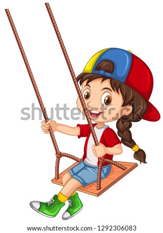 A girl character sitting on wooden swing illustration
