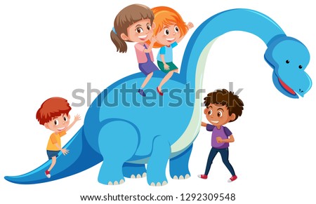 Children riding on dinosaur illustration