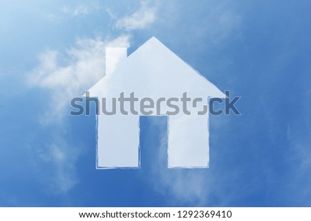 Symbol of House on blue sky, Real estate.