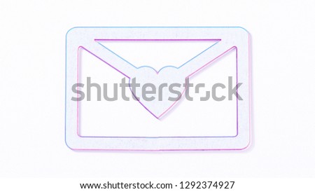 decorative letter with a heart on a white background, flat lay,copy space,close-up