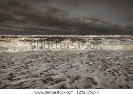 Stormy foamy sea, big waves