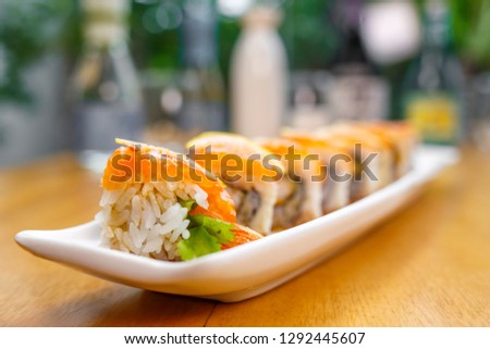 Sushi shrimp and salmon