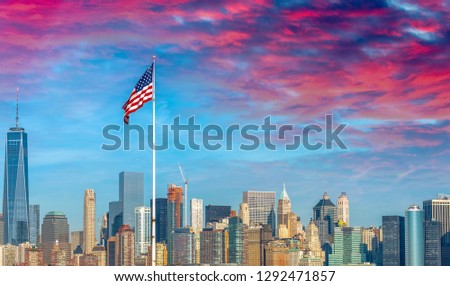 Manhattan skyline from Ellis Island, New York.