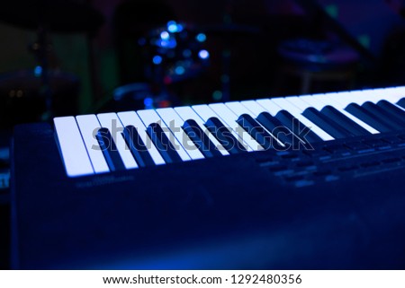 Electronic Piano closeup in the dark