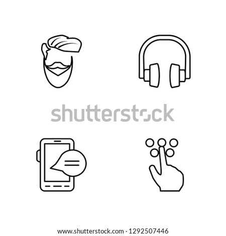 Linear Cool, Chat, Headphones, Braille Vector Illustration Of 4 outline Icons. Editable Pack Of Cool, Chat, Headphones, Braille