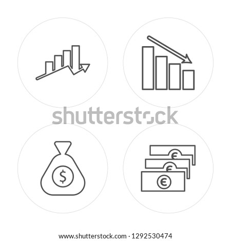 4 line Profits, Money, Loss, Money modern icons on round shapes, Profits, Money, Loss, Money vector illustration, trendy linear icon set.