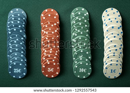 Chips on color table in casino