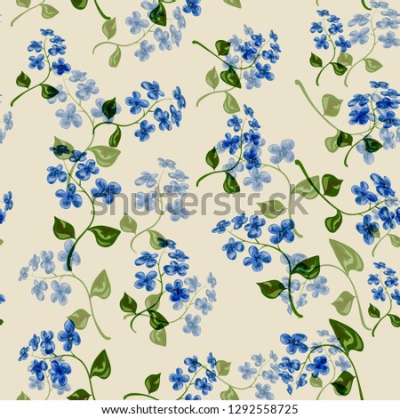 Beautiful bright floral seamless pattern with forget-me-not on beige background