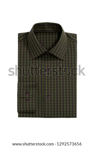 Fashionable khaki with brown checkered mens shirt isolated on a white background