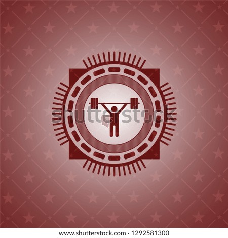 weightlifting icon inside badge with red background