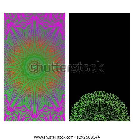 Yoga card template with mandala pattern. For business card, fitness center, meditation class. Vector illustration