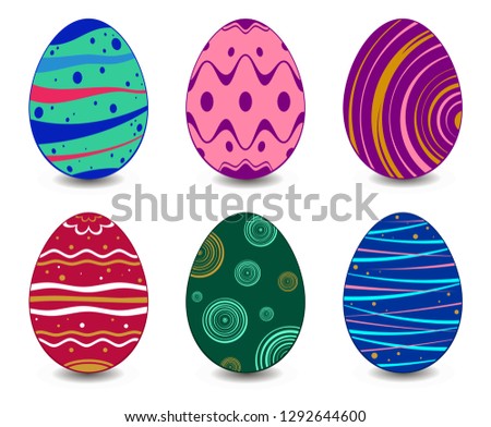 Set of Easter eggs with different texture on a white background. Vector Illustration. 