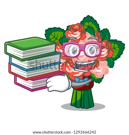 Student with book flower bouquet placed on glass cartoon
