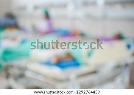 Blurred image of patients with nursing care and treatment at recovery room in the hospital. 