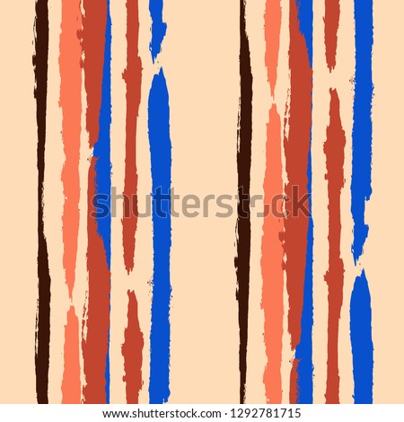Seamless Background with Stripes Painted Lines. Texture with Vertical Brush Strokes. Scribbled Grunge Pattern for Linen, Fabric, Wallpaper. Retro Vector Background with Stripes