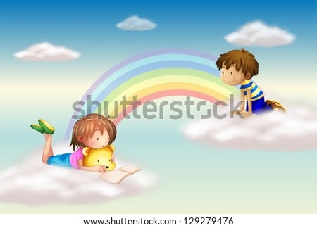 Illustration of a rainbow with kids