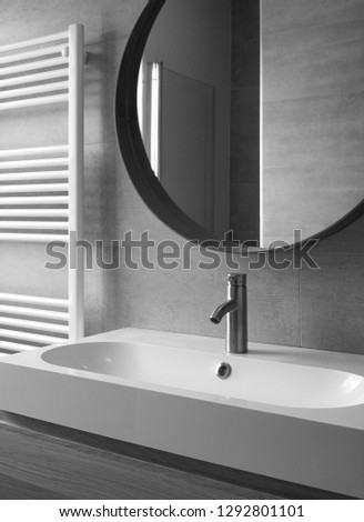 Close up of modern dutch bathroom interior Royalty-Free Stock Photo #1292801101